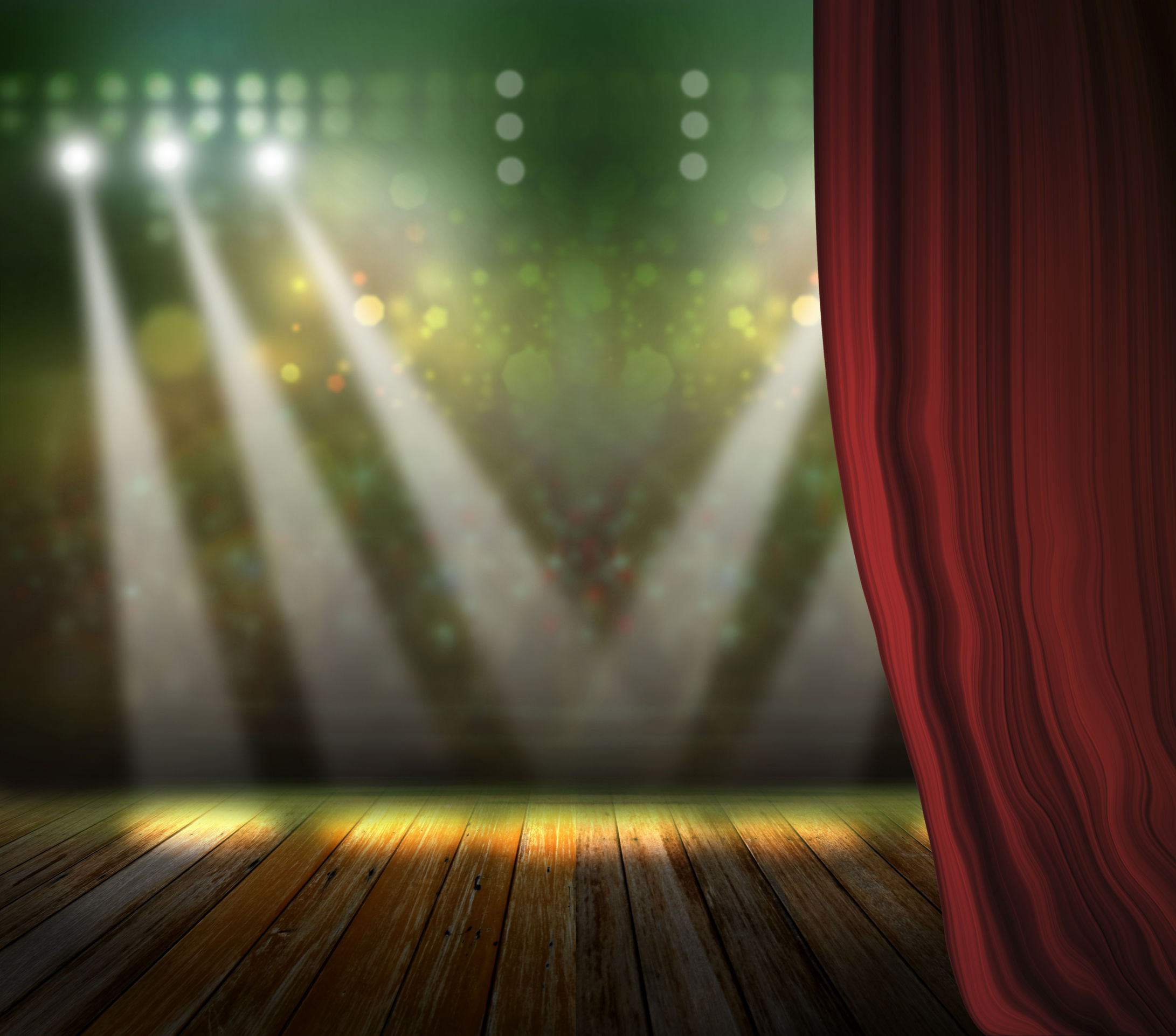 35960040 – theater stage with red curtains and spotlights.